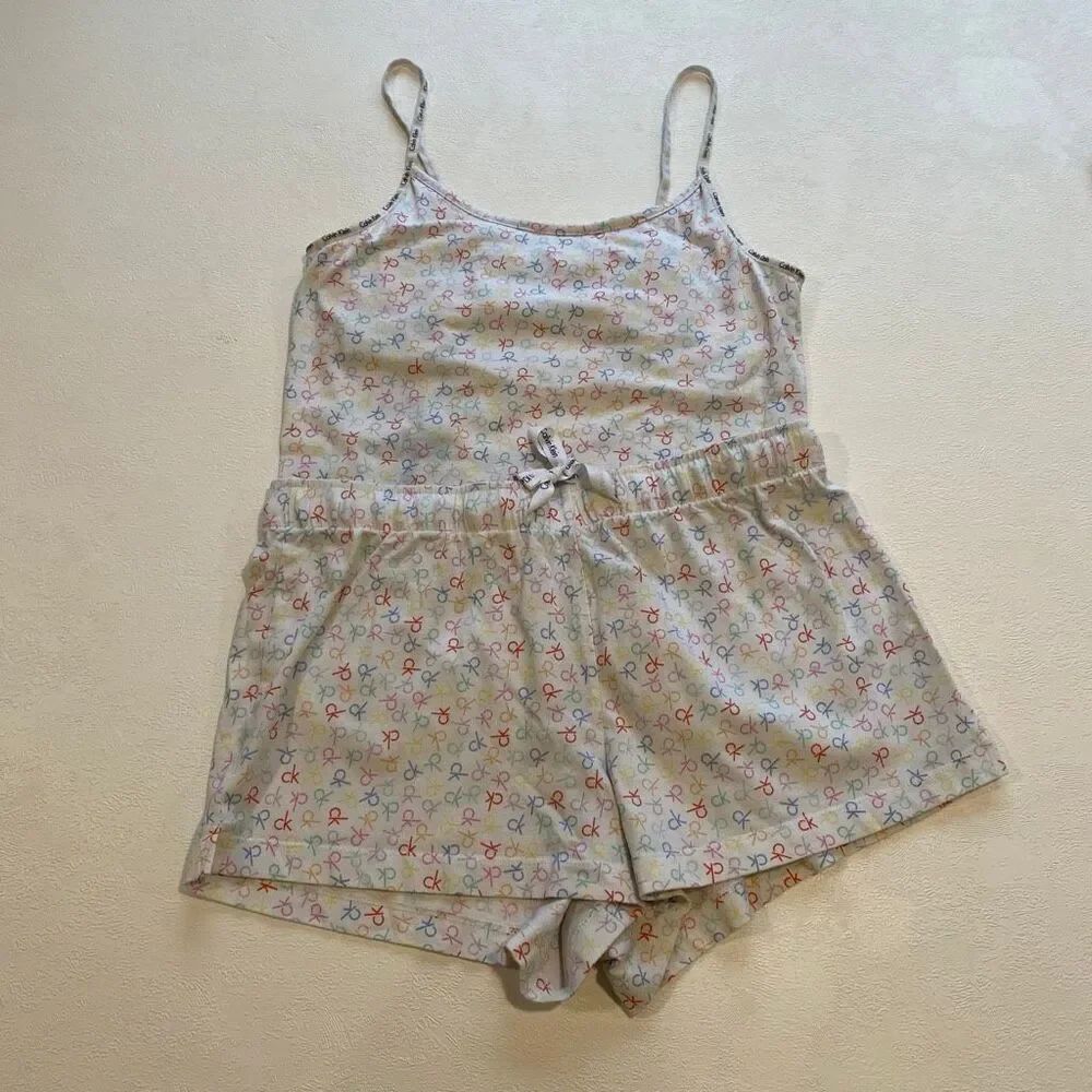 Calvin Klein Sleepwear Cami & Shorts Pajama Set Women Size M Multicolor CK Print